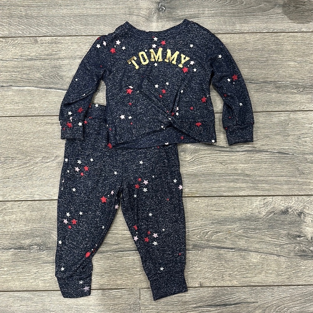 • Tommy • Baby Girls Long Sleeve Top and Pants Set Navy Blue with Stars 18 Month